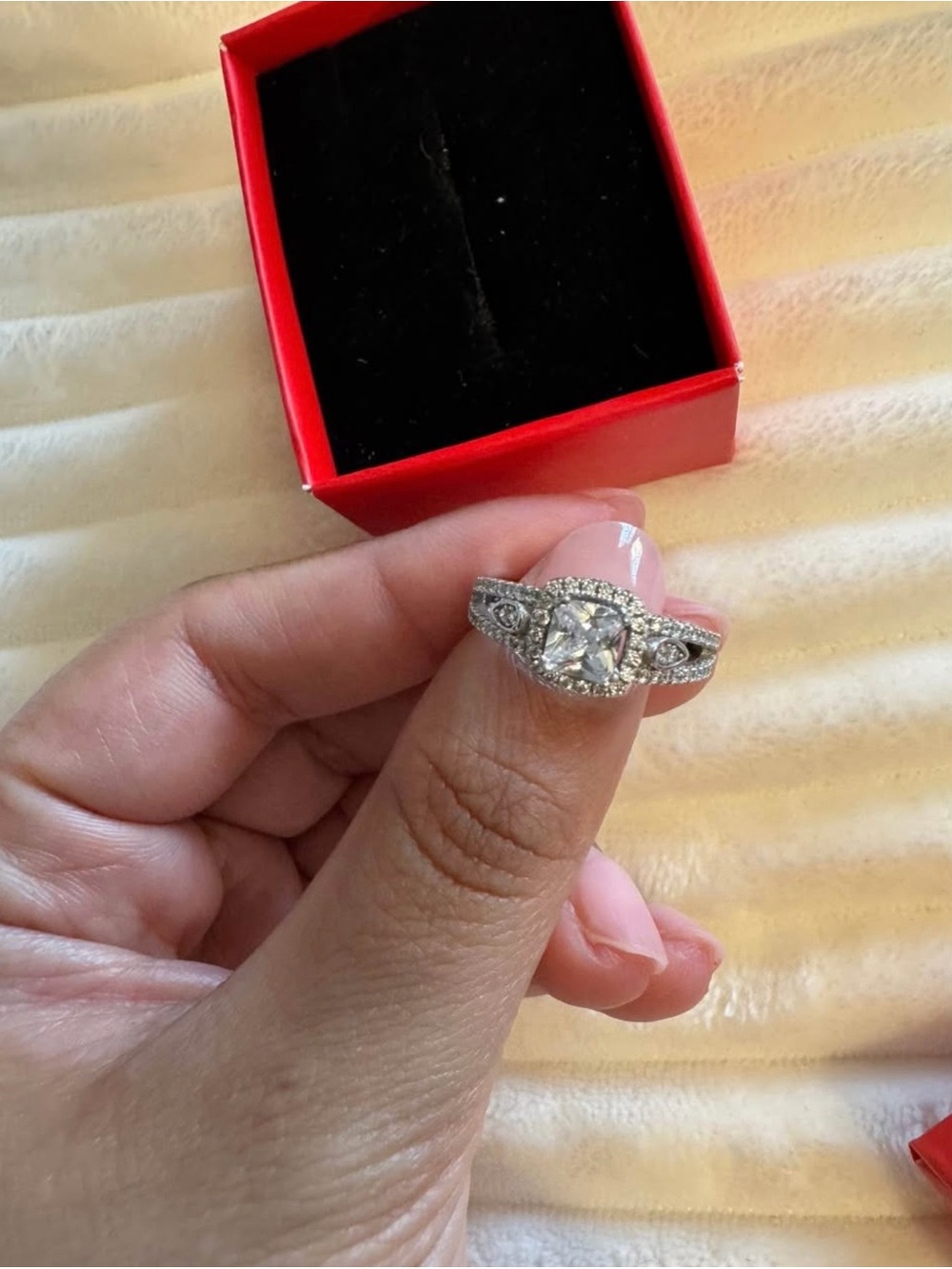 Silver Halo Cubic Zirconia Engagement Ring - White